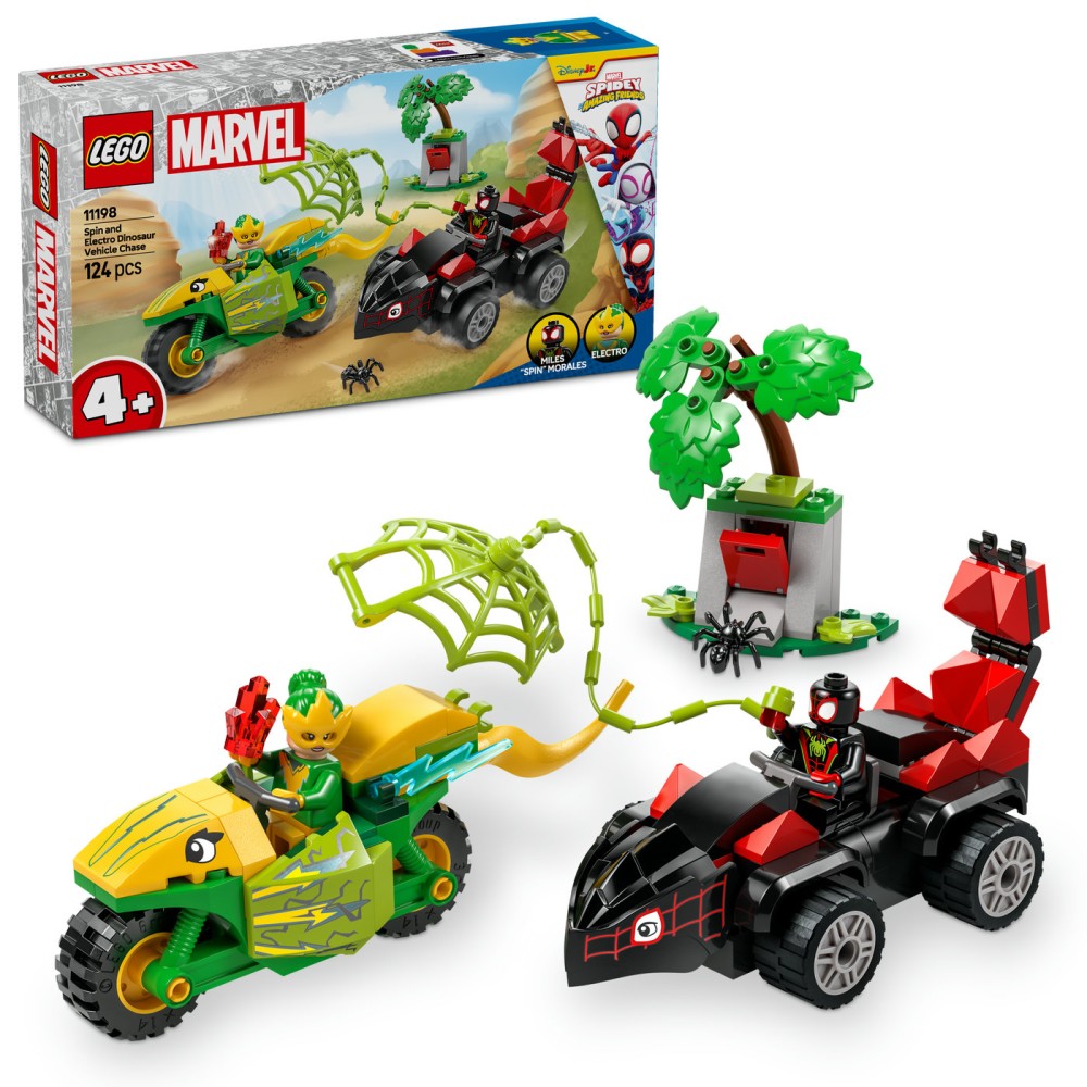 LEGO® Marvel Spidey And His Amazing Friends Suktukas ir Elektro dinozauro formos transporto priemonės gaudynės 11198