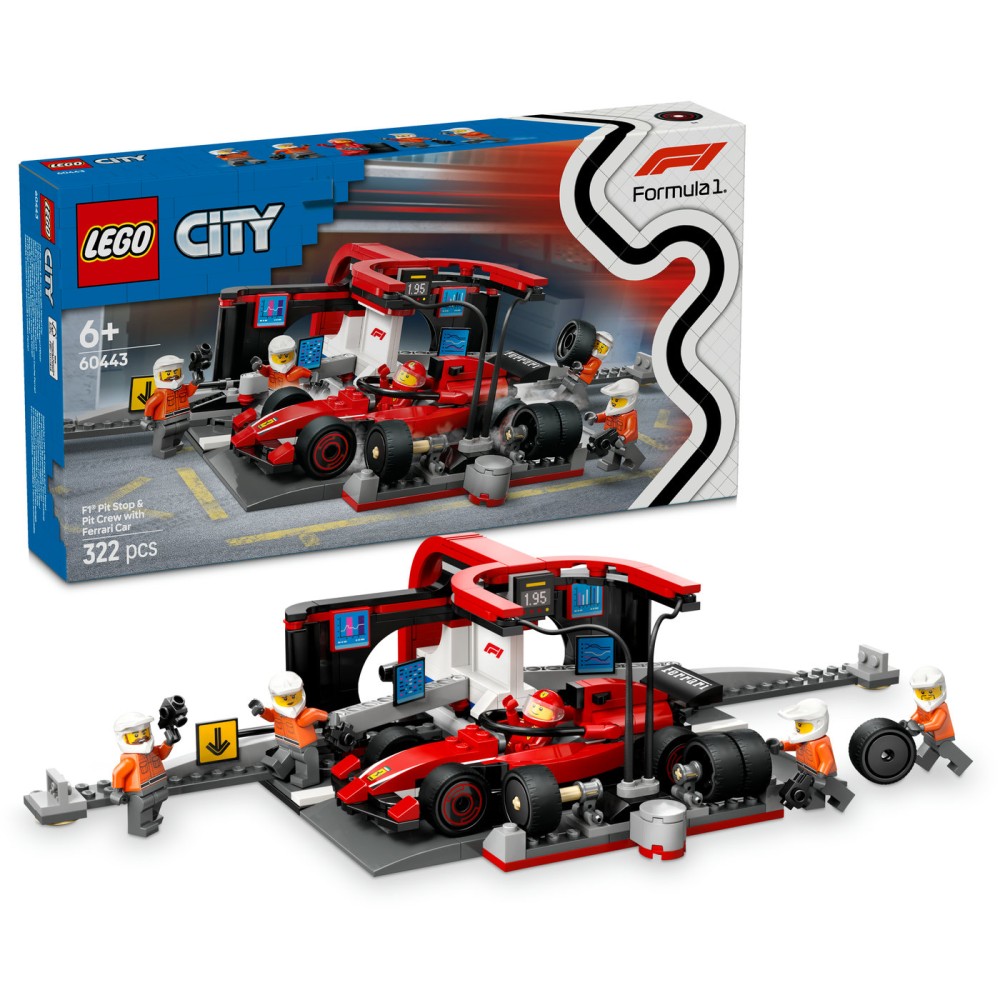 LEGO® City F1® remonto punktas, mechanikai ir Ferrari automobilis 60443