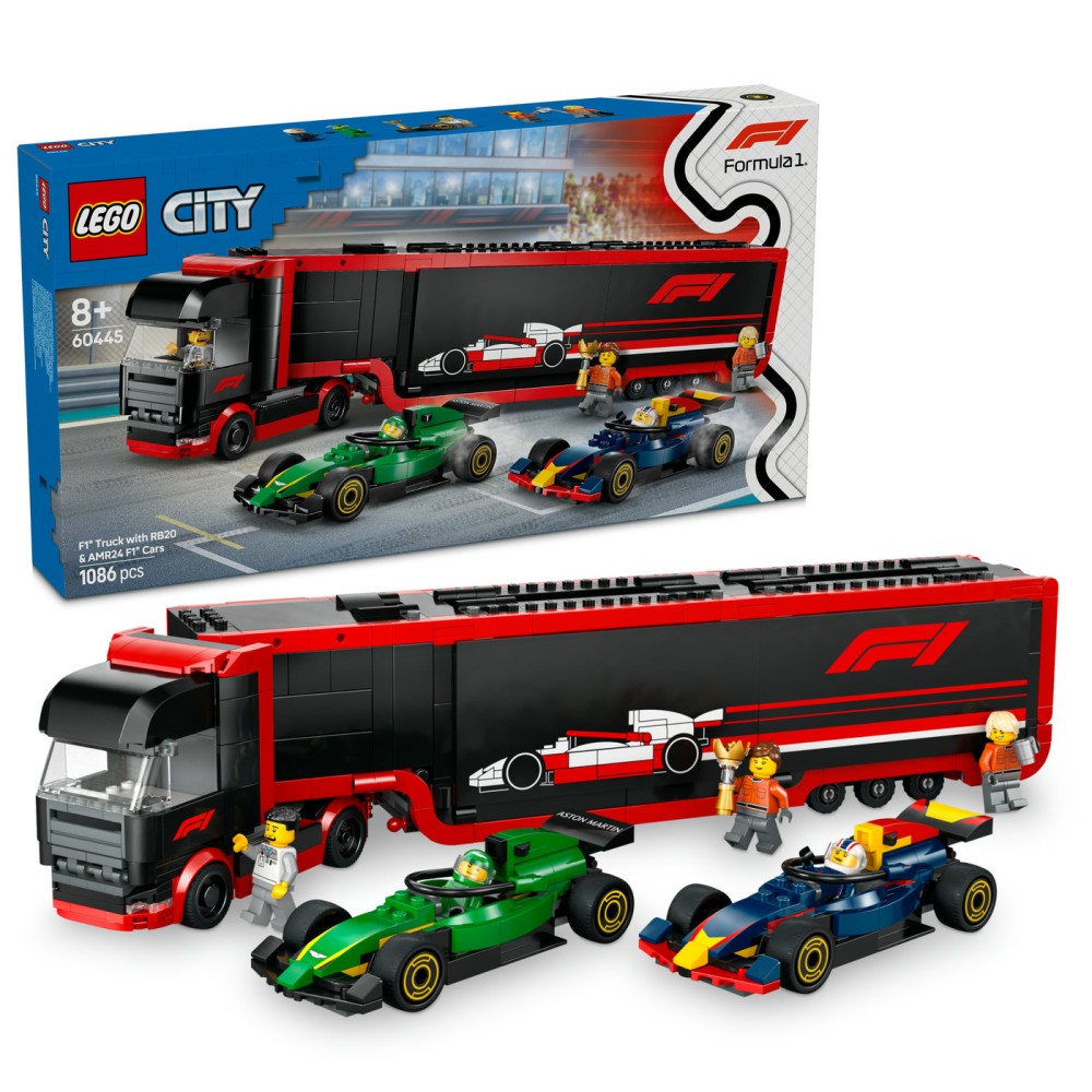 LEGO® City F1® sunkvežimis su RB20 ir AMR24 F1® automobiliais Vilkikas