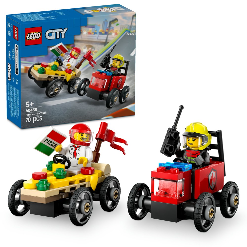 LEGO® City Picų išvežiojimo ir ugniagesių lenktyninių automobilių pakuotė 60458