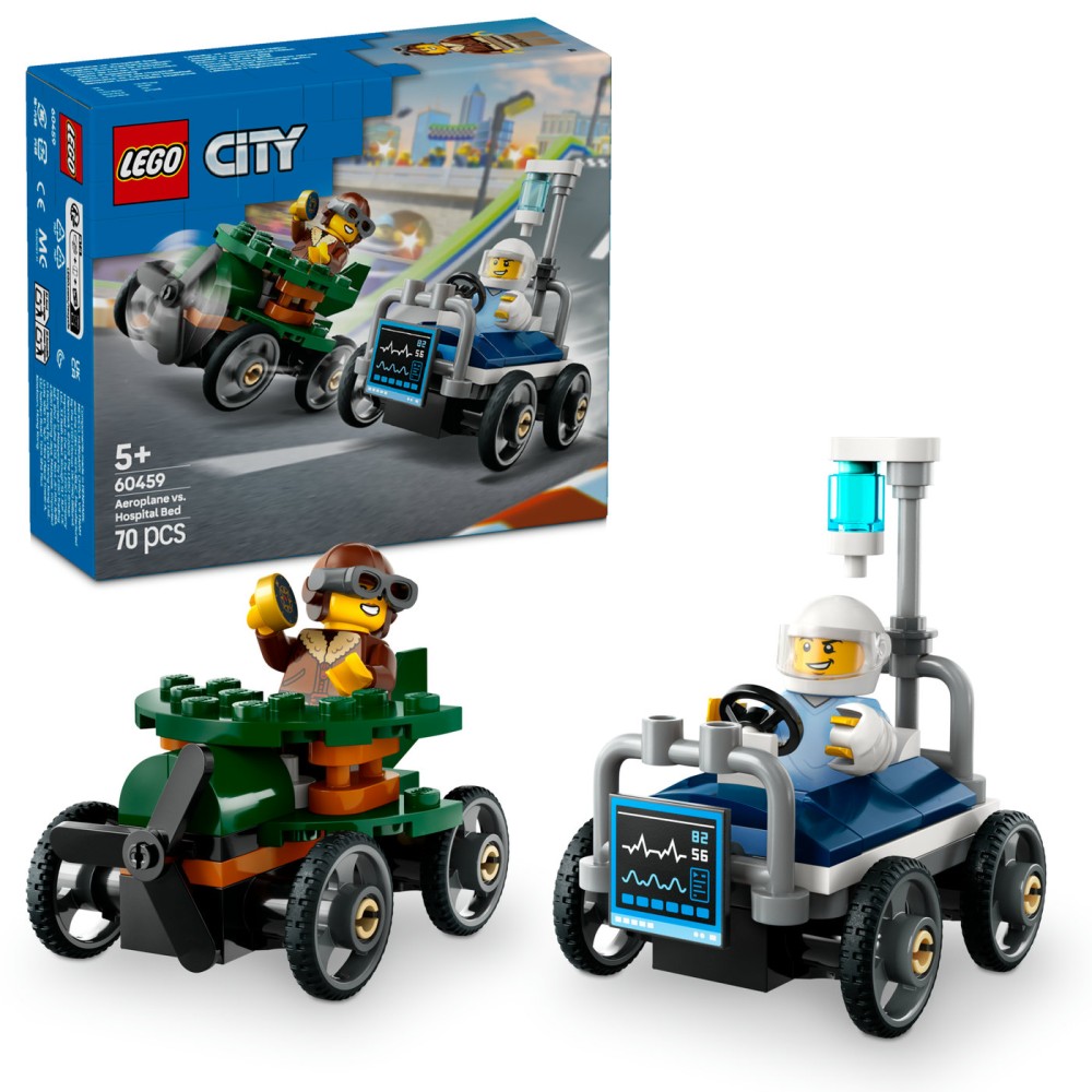 LEGO® City Lėktuvo ir ligoninės lovos lenktyninių automobilių pakuotė 60459