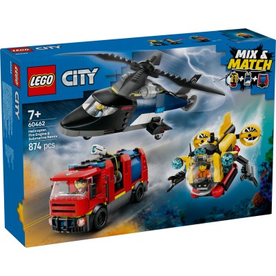 LEGO® City Sraigtasparnio, ugniagesių automobilio ir povandeninio laivo rinkinys 60462