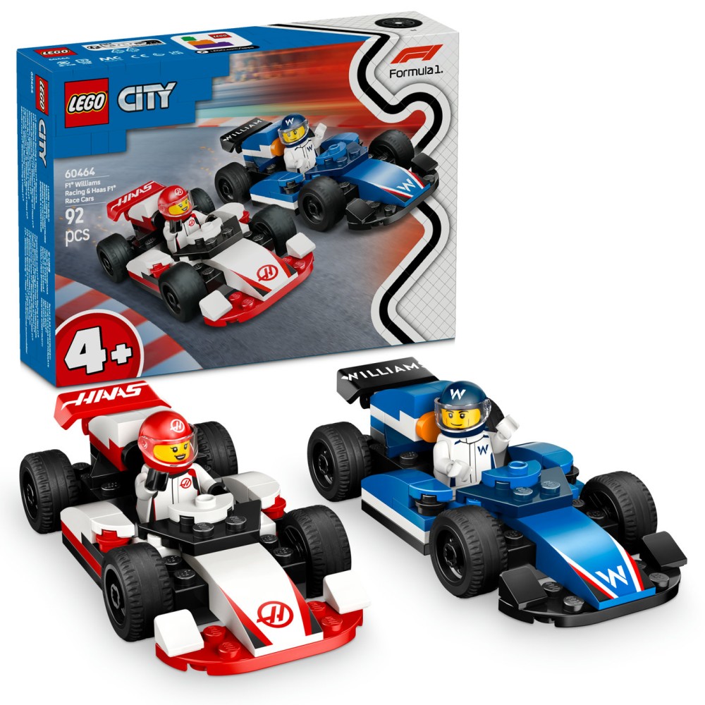 LEGO® City F1® „Williams Racing“ ir „Haas“ F1® lenktyniniai automobiliai 60464