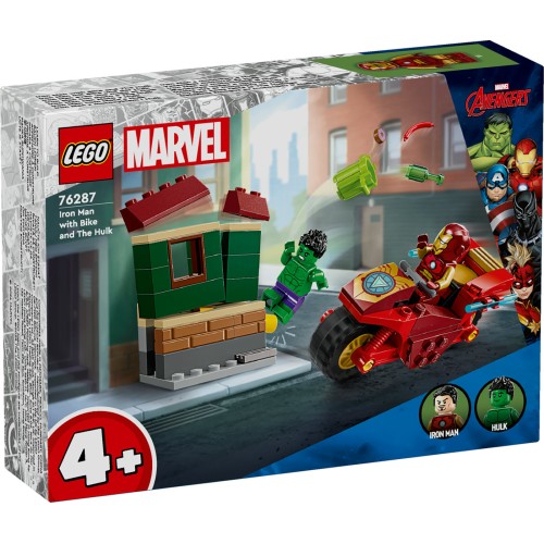 LEGO® Marvel Geležinis žmogus su motociklu ir Halkas 76287