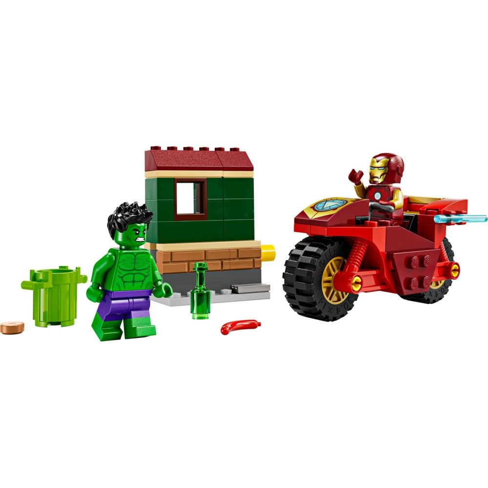 LEGO® Marvel Geležinis žmogus su motociklu ir Halkas 76287